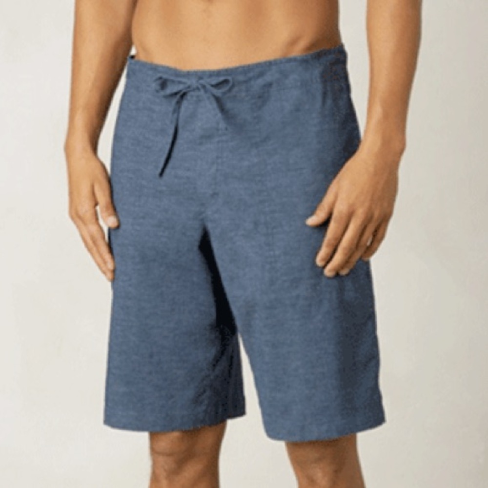 prAna Sutra Hemp Blend Drawstring Shorts in Blue Size Medium